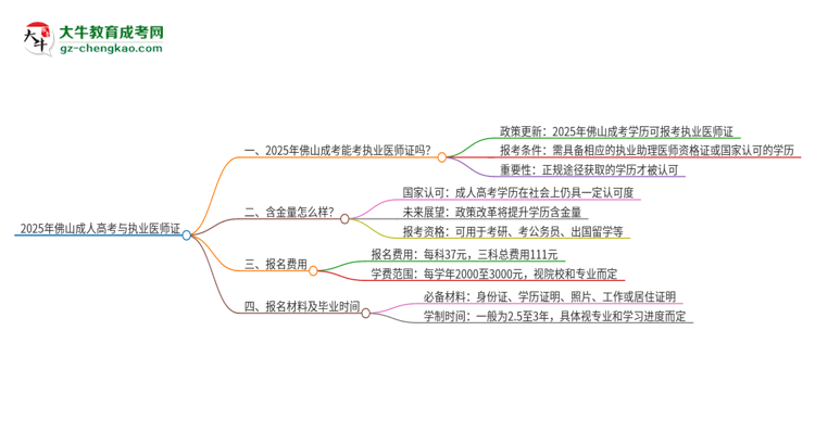 2025年佛山成考學(xué)歷也能考執(zhí)業(yè)醫(yī)師證嗎？思維導(dǎo)圖