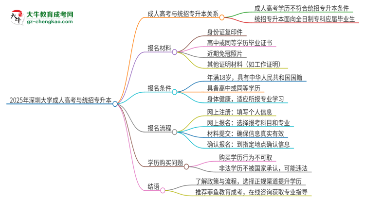2025年深圳大學(xué)考完成人高考還能參加統(tǒng)招專(zhuān)升本嗎？思維導(dǎo)圖