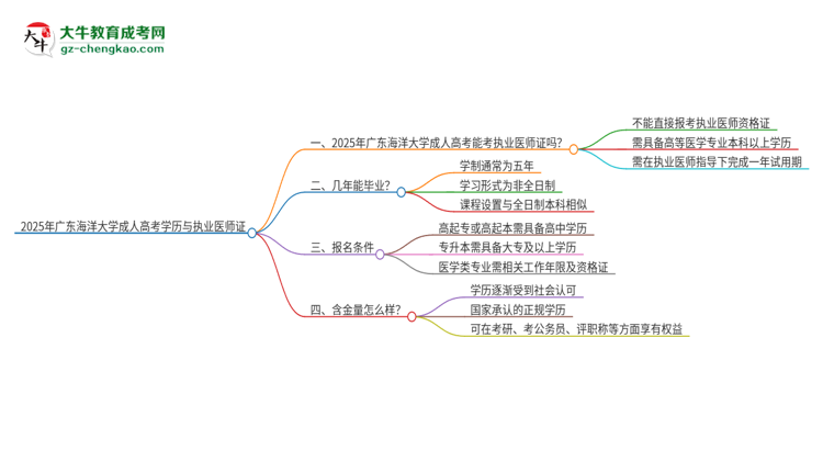 2025年廣東海洋大學(xué)的成人高考學(xué)歷能報(bào)考執(zhí)業(yè)醫(yī)師證嗎？思維導(dǎo)圖