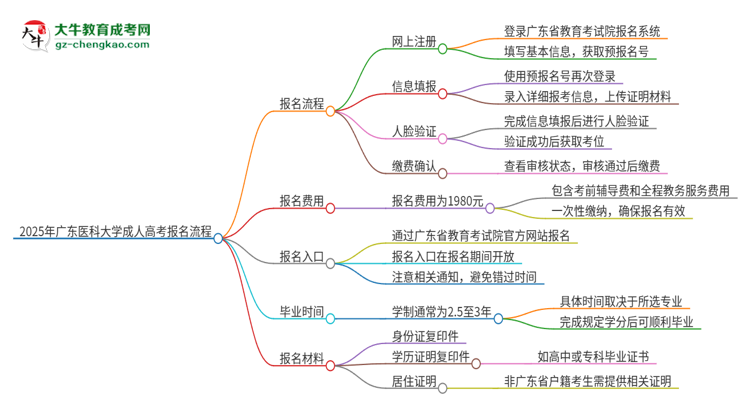 2025年廣東醫(yī)科大學(xué)成人高考報(bào)名流程是什么？思維導(dǎo)圖