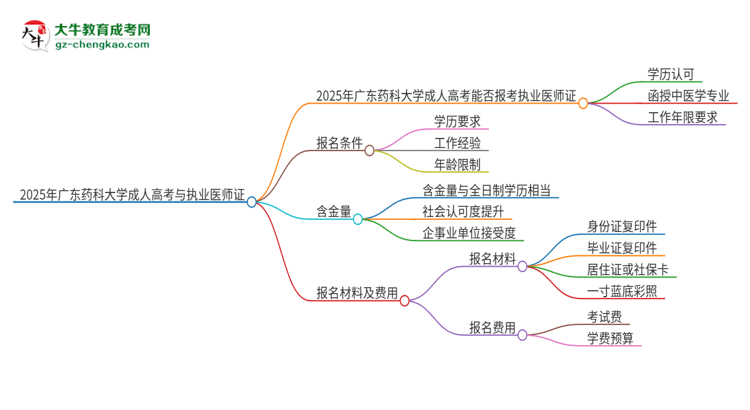2025年廣東藥科大學(xué)的成人高考學(xué)歷能報(bào)考執(zhí)業(yè)醫(yī)師證嗎？思維導(dǎo)圖