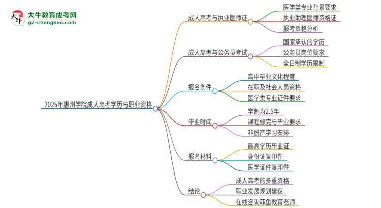 2025年惠州學院的成人高考學歷能報考執(zhí)業(yè)醫(yī)師證嗎？思維導圖
