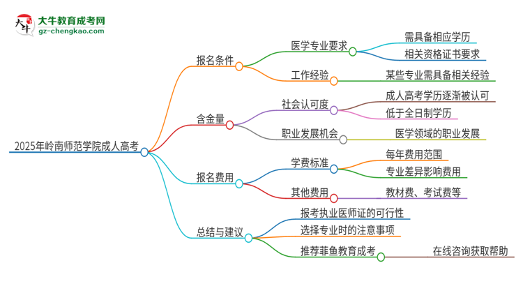 2025年嶺南師范學(xué)院的成人高考學(xué)歷能報(bào)考執(zhí)業(yè)醫(yī)師證嗎？思維導(dǎo)圖