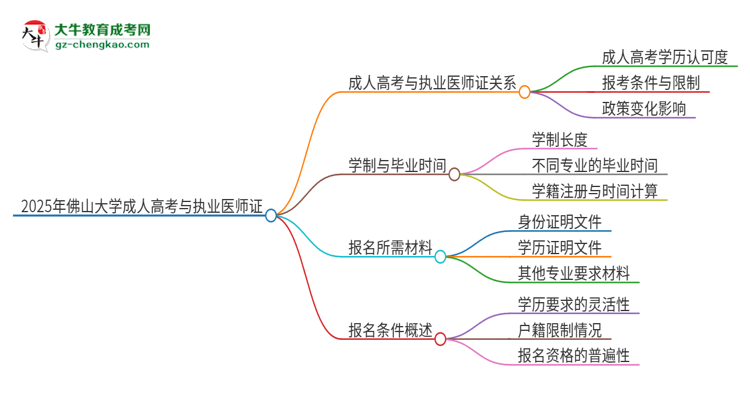 2025年佛山大學(xué)的成人高考學(xué)歷能報(bào)考執(zhí)業(yè)醫(yī)師證嗎？思維導(dǎo)圖