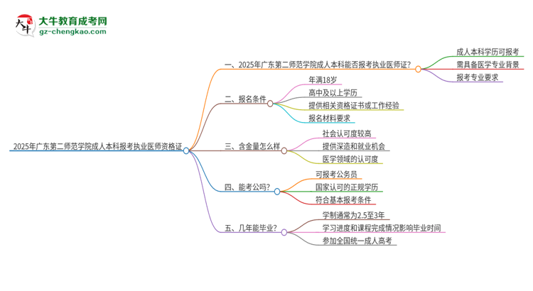 2025年廣東第二師范學(xué)院成人本科可否報(bào)考執(zhí)業(yè)醫(yī)師資格證？思維導(dǎo)圖