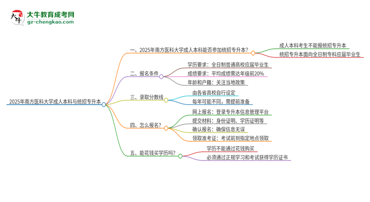 參加2025年南方醫(yī)科大學(xué)成人本科考試后還能報(bào)統(tǒng)招專升本嗎？思維導(dǎo)圖