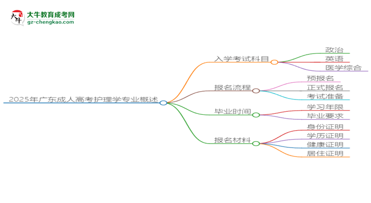 2025年廣東成人高考護(hù)理學(xué)專業(yè)入學(xué)考試科目有哪些？思維導(dǎo)圖
