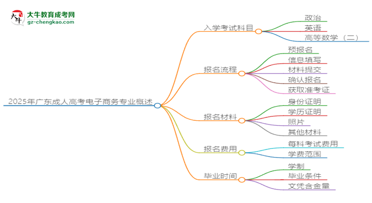 2025年廣東成人高考電子商務(wù)專業(yè)入學(xué)考試科目有哪些？思維導(dǎo)圖
