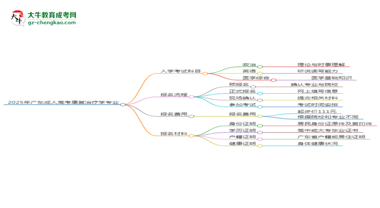 2025年廣東成人高考康復(fù)治療學(xué)專業(yè)入學(xué)考試科目有哪些？思維導(dǎo)圖