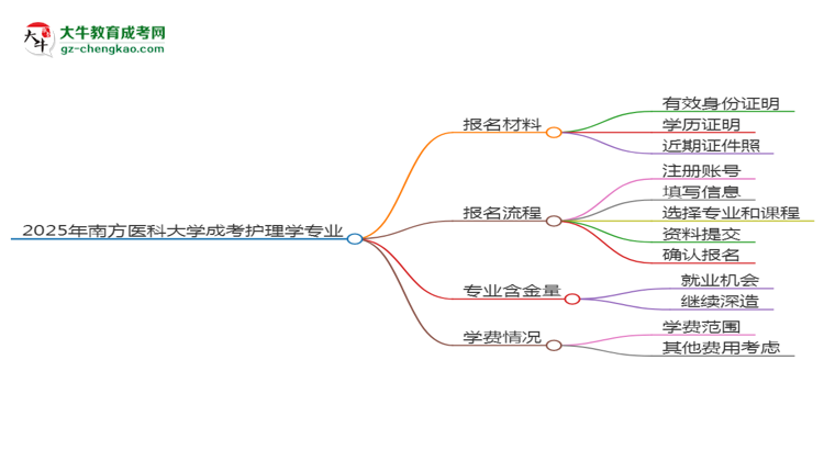 2025年南方醫(yī)科大學(xué)成考護(hù)理學(xué)專業(yè)報(bào)名材料需要什么？思維導(dǎo)圖