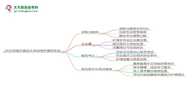 2025年南方醫(yī)科大學成考護理學專業(yè)錄取分數(shù)線是多少？思維導圖