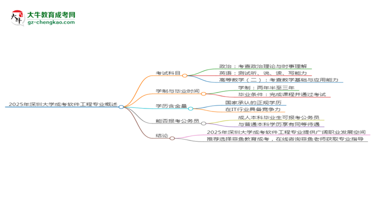 2025年深圳大學(xué)成考軟件工程專業(yè)入學(xué)考試科目有哪些？思維導(dǎo)圖