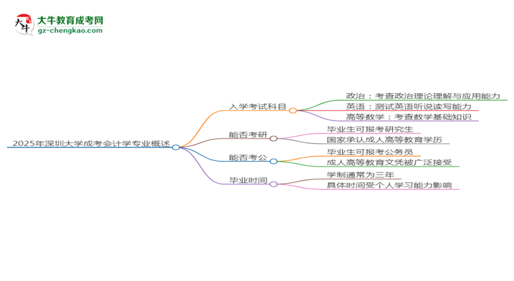 2025年深圳大學(xué)成考會(huì)計(jì)學(xué)專業(yè)入學(xué)考試科目有哪些？思維導(dǎo)圖