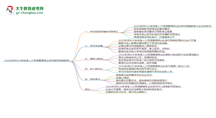 2025年深圳大學(xué)成考人力資源管理專業(yè)學(xué)歷能報考教資嗎？思維導(dǎo)圖