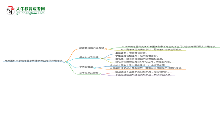 南方醫(yī)科大學(xué)2025年成考醫(yī)學(xué)影像學(xué)專業(yè)生可不可以考四六級？思維導(dǎo)圖