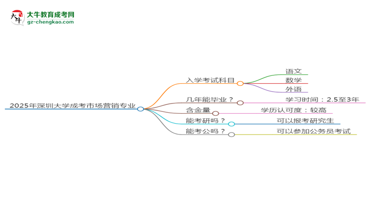 2025年深圳大學(xué)成考市場營銷專業(yè)入學(xué)考試科目有哪些？思維導(dǎo)圖