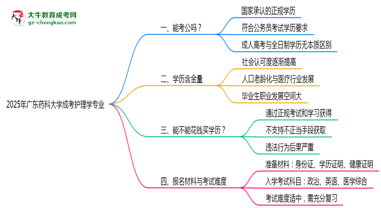 廣東藥科大學(xué)2025年成考護(hù)理學(xué)專業(yè)學(xué)歷能考公嗎？思維導(dǎo)圖