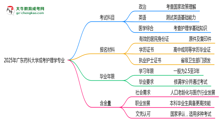 2025年廣東藥科大學(xué)成考護(hù)理學(xué)專業(yè)入學(xué)考試科目有哪些？思維導(dǎo)圖