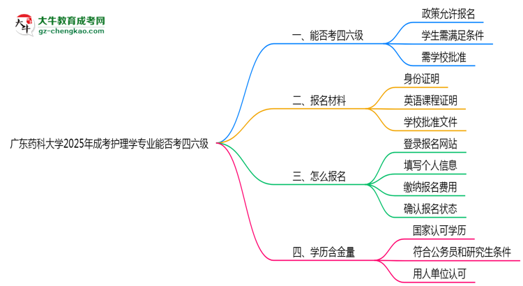 廣東藥科大學(xué)2025年成考護(hù)理學(xué)專業(yè)生可不可以考四六級(jí)？思維導(dǎo)圖