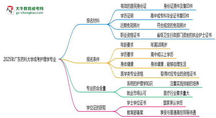 2025年廣東藥科大學(xué)成考護(hù)理學(xué)專業(yè)報(bào)名材料需要什么？思維導(dǎo)圖