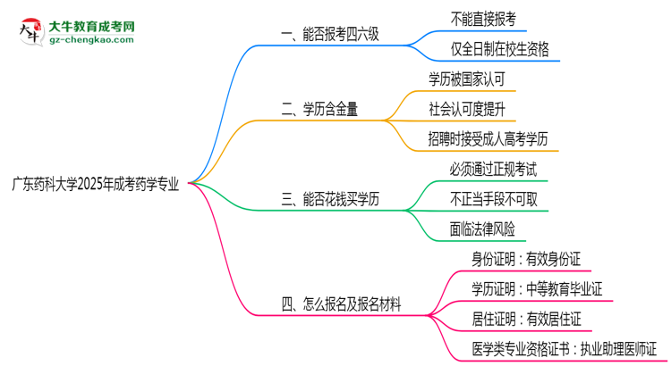廣東藥科大學(xué)2025年成考藥學(xué)專業(yè)生可不可以考四六級(jí)？思維導(dǎo)圖
