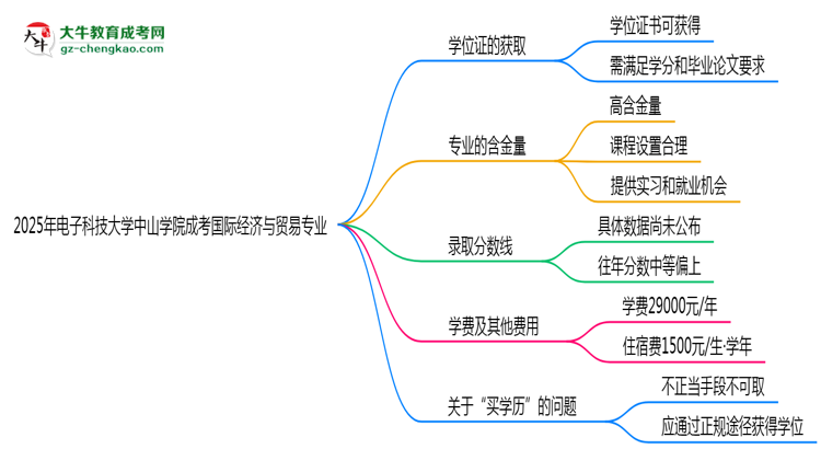 2025年電子科技大學(xué)中山學(xué)院成考國(guó)際經(jīng)濟(jì)與貿(mào)易專業(yè)能拿學(xué)位證嗎？思維導(dǎo)圖