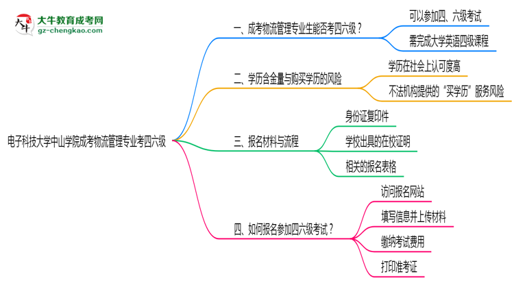 電子科技大學(xué)中山學(xué)院2025年成考物流管理專業(yè)生可不可以考四六級？思維導(dǎo)圖