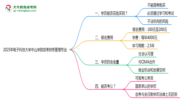 2025年電子科技大學(xué)中山學(xué)院成考財(cái)務(wù)管理專業(yè)學(xué)歷花錢能買到嗎？思維導(dǎo)圖
