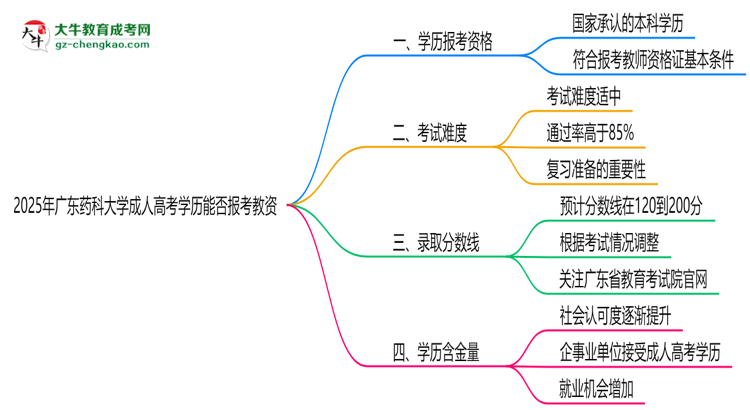 2025年廣東藥科大學(xué)成人高考學(xué)歷能報(bào)考教資嗎？思維導(dǎo)圖