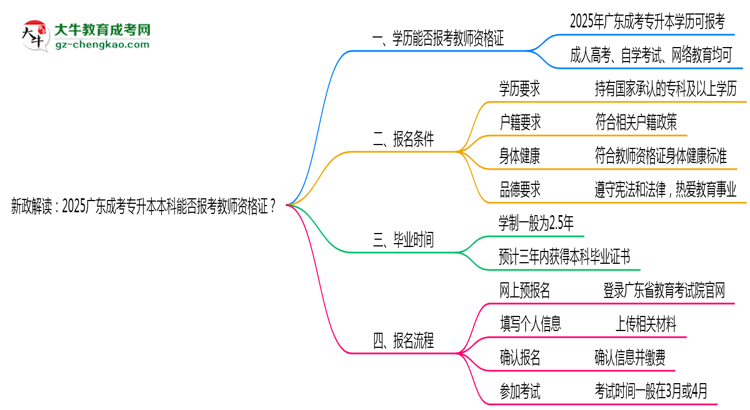 新政解讀：2025廣東成考專升本本科能否報考教師資格證？思維導圖