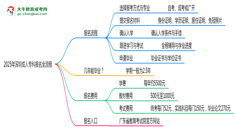 3分鐘讀懂：2025深圳成人專科本科報名全流程思維導圖