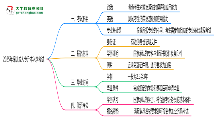 必看！2025深圳成人專升本入學(xué)考試科目及備考策略匯總思維導(dǎo)圖