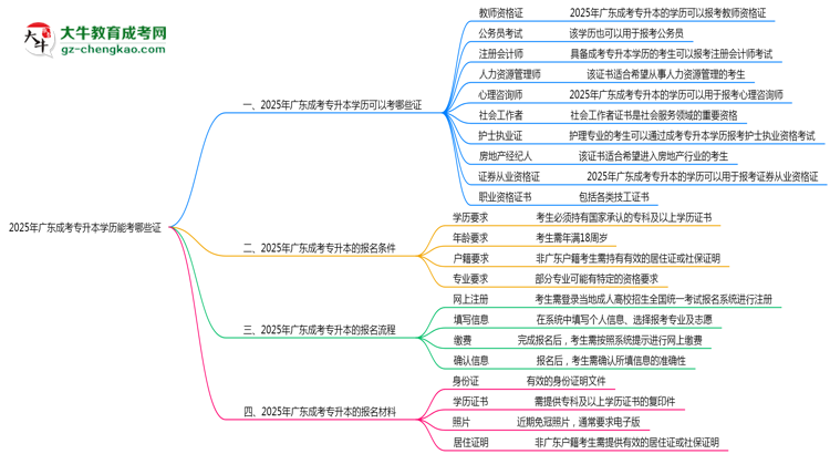 2025年廣東成考專升本學(xué)歷能考哪些證？十大熱門證書盤點(diǎn)思維導(dǎo)圖