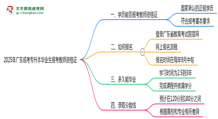 2025年廣東成考專升本畢業(yè)生能否報考教師資格證？思維導(dǎo)圖