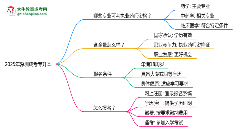 2025年深圳成考專(zhuān)升本哪些專(zhuān)業(yè)可考執(zhí)業(yè)藥師資格？思維導(dǎo)圖