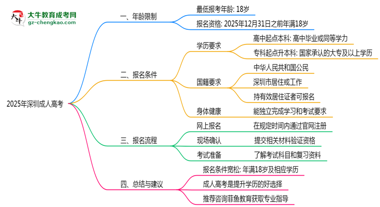 2025年深圳成人高考年齡限制及最低報(bào)考要求說明思維導(dǎo)圖
