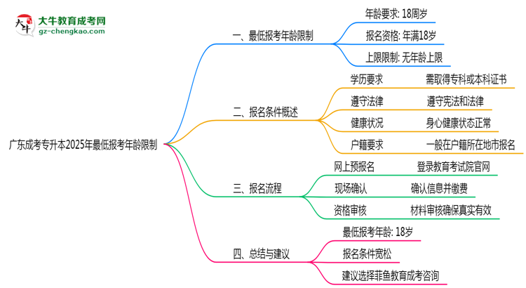 廣東成考專升本2025年最低報(bào)考年齡限制思維導(dǎo)圖